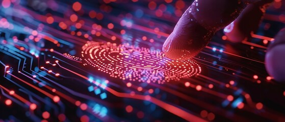 Finger tracing digital fingerprint vibrant circuit glow