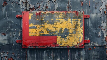 Blank mockup of a vintage airport runway sign with faded red and yellow lettering against a distressed metal background. .