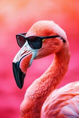 Flamingo with sunglasses quirky portrait