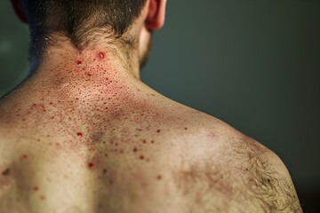 Naklejka premium Prominent red spot on man's back. Concept Medical condition, Skin condition, Red spot, Dermatology, Health concern