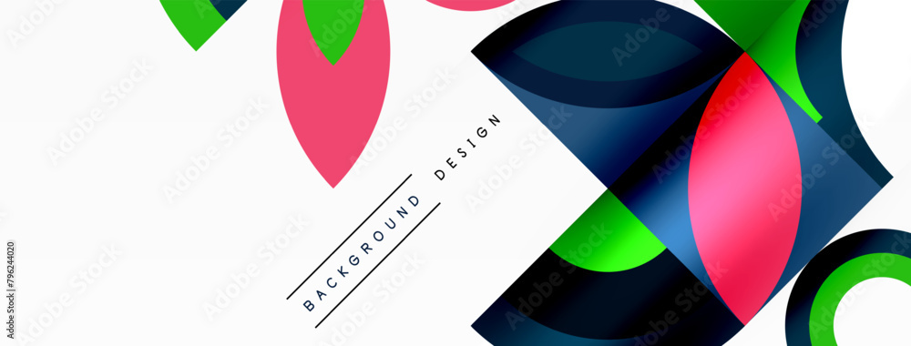 Poster a dynamic design featuring geometric shapes such as circles, rectangles, and triangles in electric b