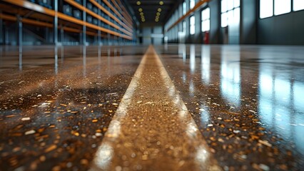 Modern factory with polished concrete floors for industrial production or warehousing. Concept Industrial Design, Polished Concrete, Warehousing, Modern Factory