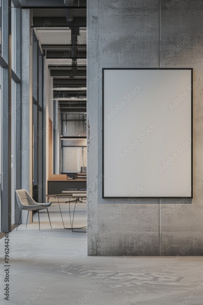 Poster simple blank picture frame in an empty room, perfect for mockups or interior design concepts