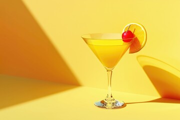 Refreshing yellow cocktail with a cherry on the rim, perfect for summer drink menus