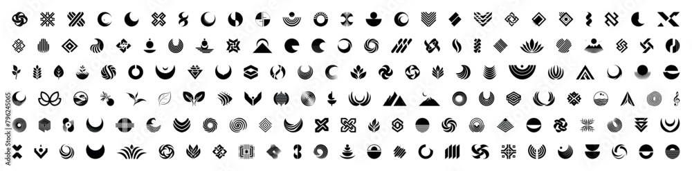 Fototapete mega set of simple minimal flat geometrical logo icons. geometric brutalism shapes collection. y2k r