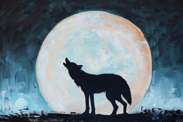 A Wolf Lone Silhouetted Moon A Against Full Standing