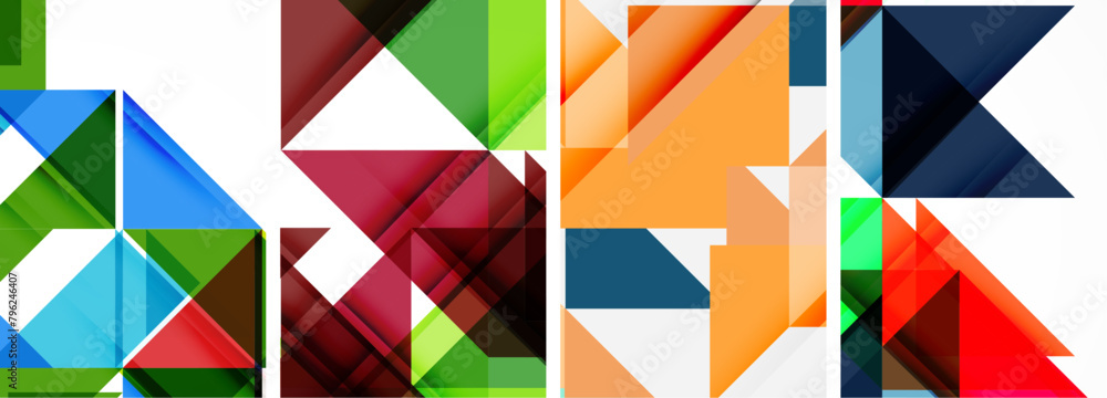 Aufkleber A vibrant display of colorful triangles, creating a symmetrical pattern on a white background. The creative arts showcase a mix of tints and shades, including the eyecatching electric blue