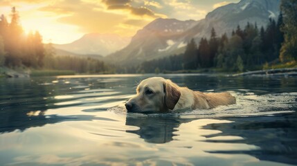 Obraz premium loyal Labrador Retriever dog swimming in a lake, 
