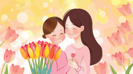 Portrait of cute little girl and her mother