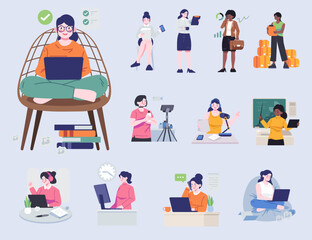 Women Working Set Vector Collection