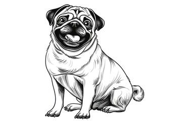 Detailed monochrome illustration of a pug dog, perfect for pet lovers