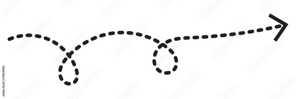 Poster dashed arrow set. vector doodle dot line. thin pointer arrows