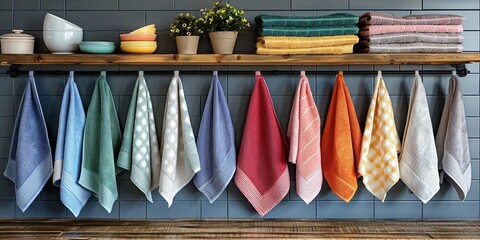 In a household bathroom, a rack holds clean, colorful towels, promoting hygiene and relaxation.