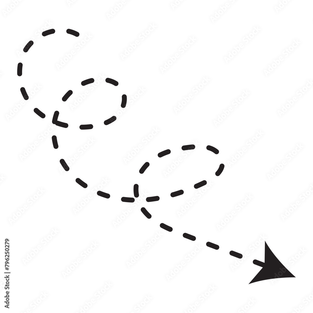 Poster dashed arrow set. vector doodle dot line. thin pointer arrows