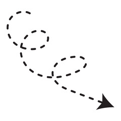 Dashed arrow set. Vector doodle dot line. Thin pointer arrows