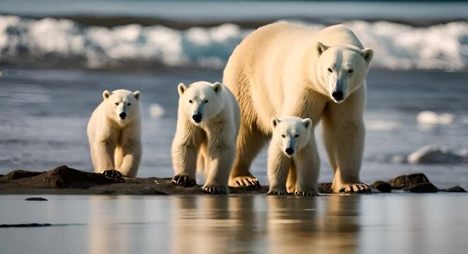 Polar bear family in Antarctica.