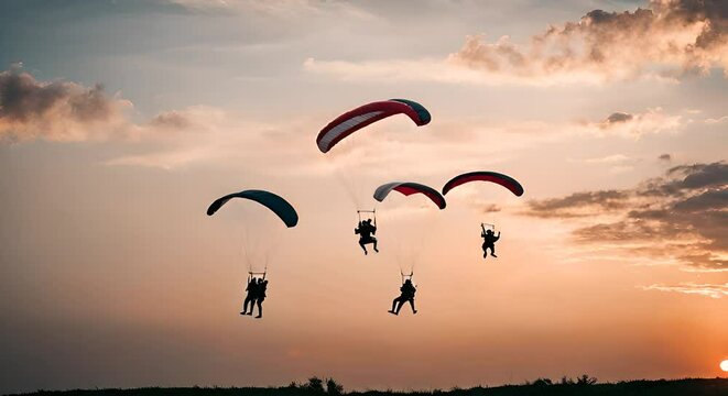Parachutists in the sky.