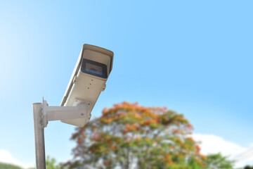ip cctv camera installed on high metal post to do security system by monitoring on mobile phone and...