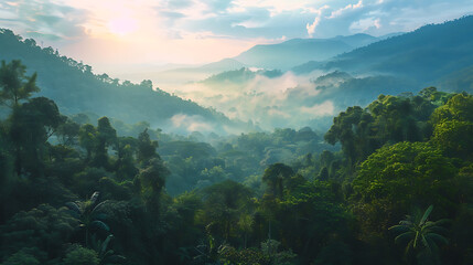 Doi Inthanon National Park, Chiang Mai: Majestic mountains, diverse flora, in a mystical landscape, in a realistic isometric style, with natural lighting, earthy colors