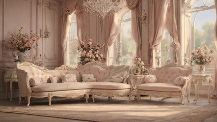 Fototapeta premium A nostalgic, vintage-inspired scene, depicting a bygone era of style and sophistication, with elegant fashion, ornate furnishings, and a sense of charm, all achieved in the subtle,