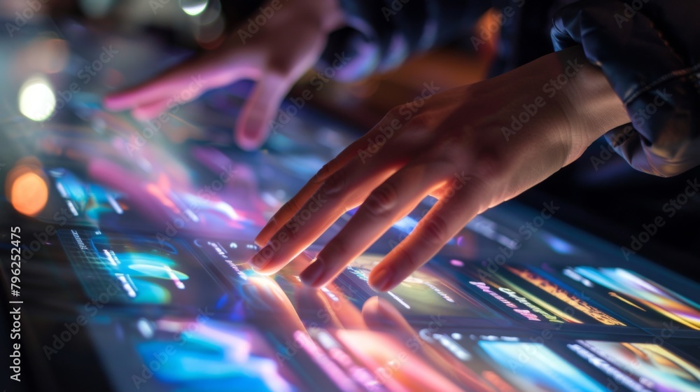 Poster hands swiping on a touchscreen digital display, demonstrating intuitive wireless interaction