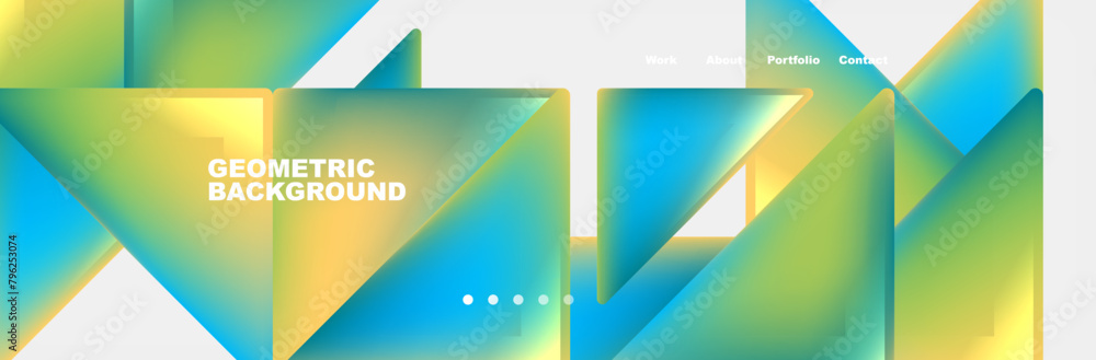 Aufkleber A geometric pattern of azure and electric blue triangles on a white background, creating a symmetrical design. The font used is sleek and modern, with hints of aqua and grass tones for contrast