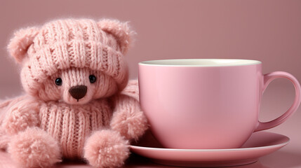 Cute Cartoon Hot Chocolate Character on a Pink background