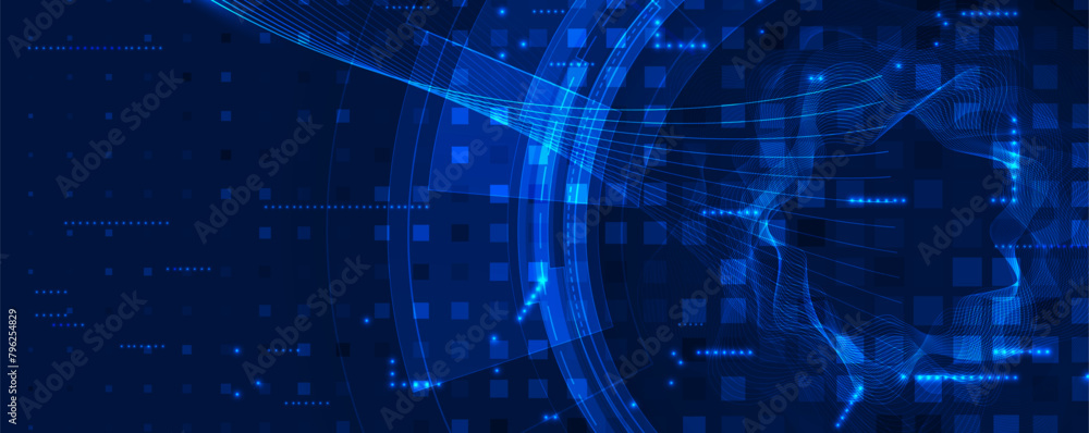 Poster Abstract Technology Digital Circles of Particles. Futuristic Background. Big Data Visualization. Cyber Concept.