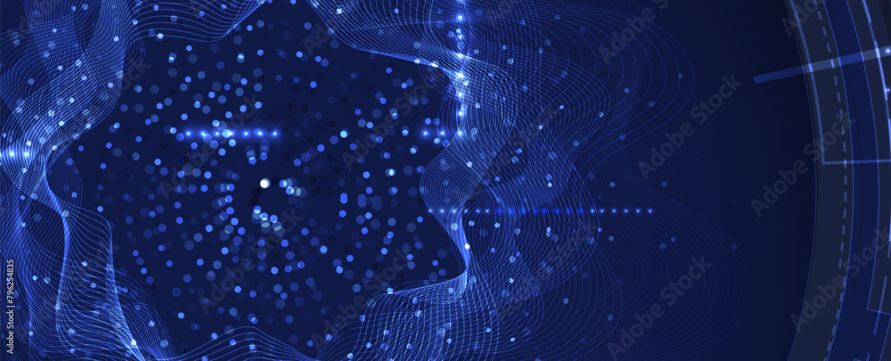 Poster Abstract Technology Digital Circles of Particles. Futuristic Background. Big Data Visualization. Cyber Concept.