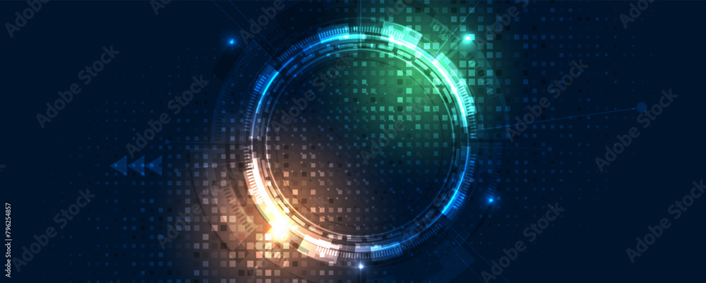 Aufkleber Abstract Technology Digital Circles of Particles. Futuristic Background. Big Data Visualization. Cyber Concept.