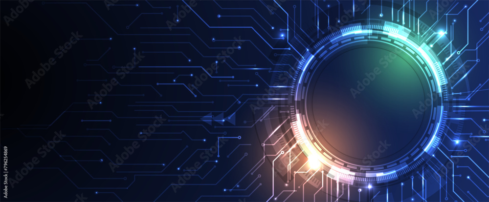Poster Abstract Technology Digital Circles of Particles. Futuristic Background. Big Data Visualization. Cyber Concept.