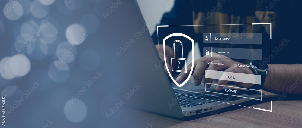 Poster cybersecurity concept, user privacy security and encryption, secure internet access future technolog