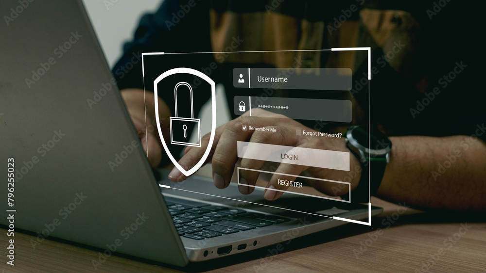 Poster cybersecurity concept, user privacy security and encryption, secure internet access future technolog