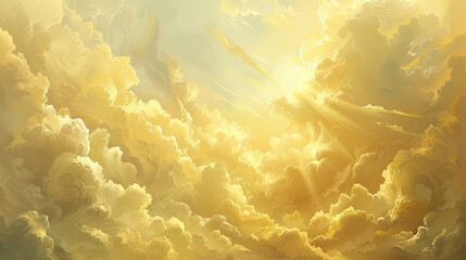 Ascension's Glow: Fluffy White Clouds with Soft Golden Radiance