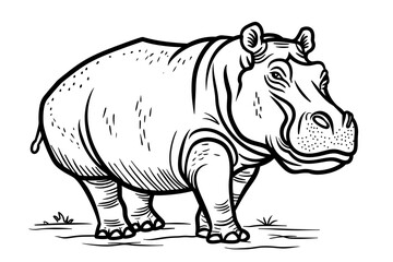 Fototapeta premium basic cartoon clip art of a Hippopotamus, bold lines, no gray scale, simple coloring page for toddlers