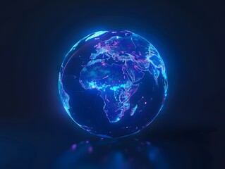 Fototapeta premium Neon Digital Projection of a Globe with Earth Map Isolated on Dark Blue Background