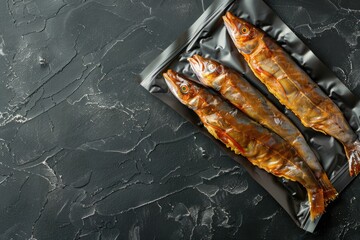 A couple of fish sitting on top of a metal tray. Ideal for seafood restaurant promotions