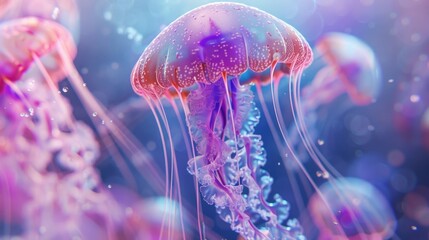 A group of jellyfish floating peacefully in the water. Perfect for marine life concepts