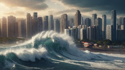 大都市を襲う津波,Generative AI AI画像