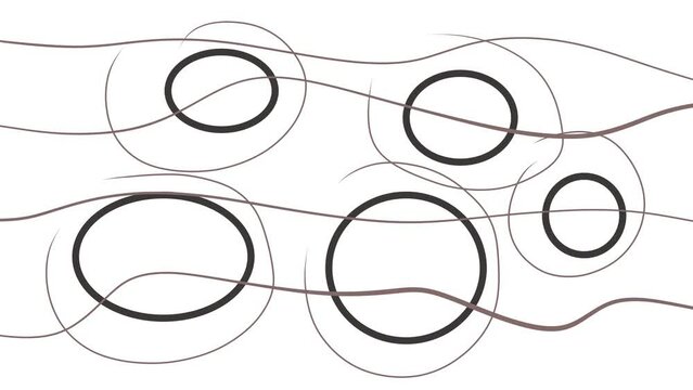 Circles flash and change in size on the screen. Wire or ropes appear on top of them.