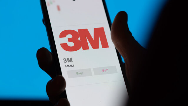 April 09th 2024 , Saint Paul, Minnesota. Close up on logo of 3M on the screen of an exchange. 3M price stocks, $MMM on a device.