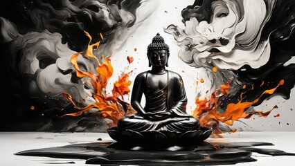 仏陀像と煙の背景,Generative AI AI画像