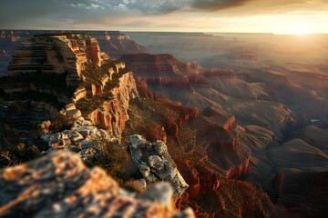 Sunset Glow Over the Grand Canyon: A Majestic Natural Wonder. Concept Grand Canyon, Sunset Glow, Majestic, Natural Wonder, Outdoors