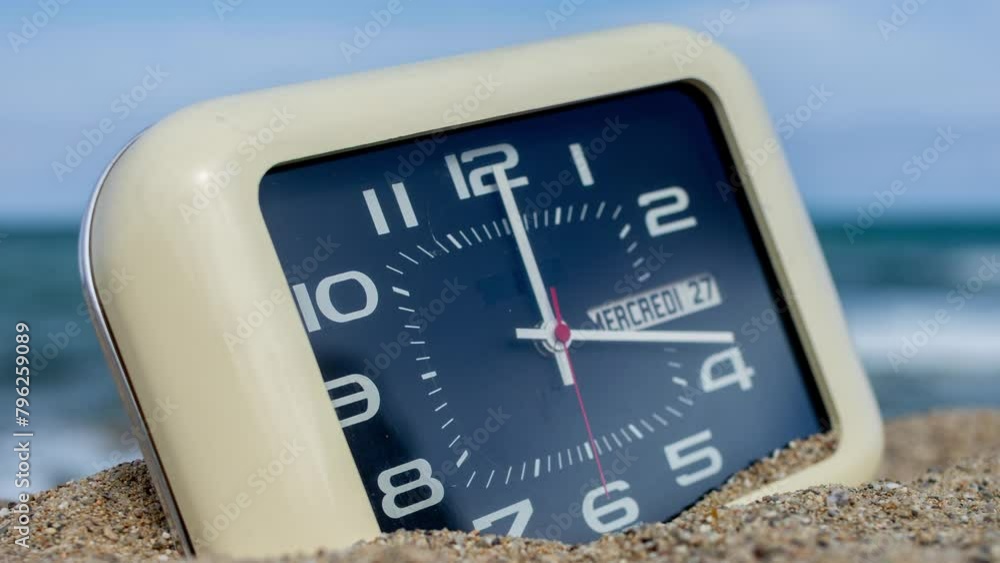 Aufkleber clock with time passing during 1 hour with sky and sea in background