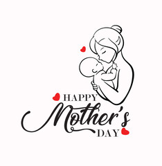 Mother's day postcard with paper flying elements and gift box on blue sky background. Vector symbols of love in shape of heart for greeting card design