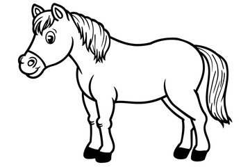 basic cartoon clip art of a Horse, bold lines, no gray scale, simple coloring page for toddlers