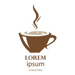 logo design of hot coffee in a glass with smoke