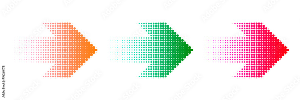 Aufkleber dotted gradient arrow. vector isolated elements. arrow halftone effect