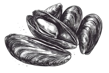 A detailed drawing of a mussel shell. Suitable for educational materials