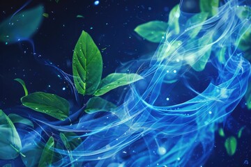 A green plant emitting blue smoke, perfect for illustrating environmental issues and pollution